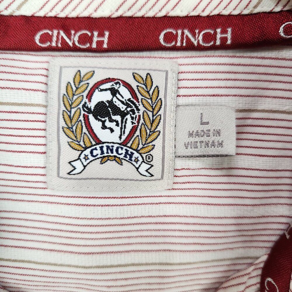 CINCH Western Wear Long Sleeve Button Down Shirt Mens Large Striped Red White - Picture 6 of 8